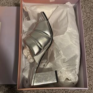 Silver Metallic Mules with Reflective Finish